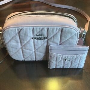 Coach Quilted Denim Crossbody and Matching Card Case in Pale Pink